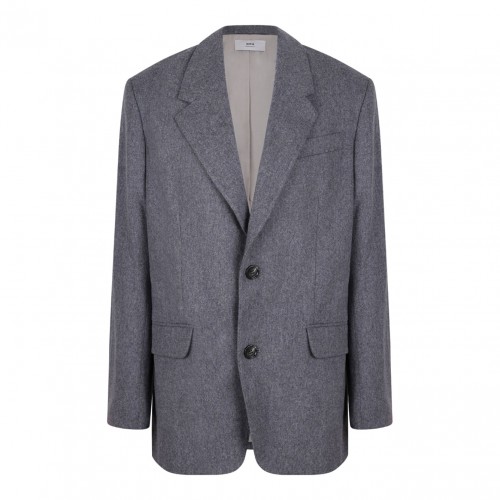 Grey Single Breasted Wool Jacket