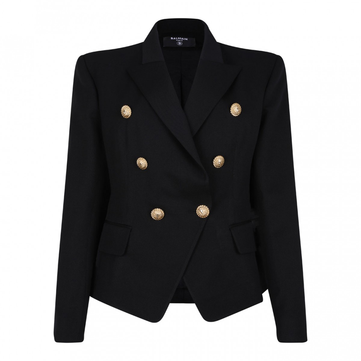 Black Fitted Wool 6-Button Jacket