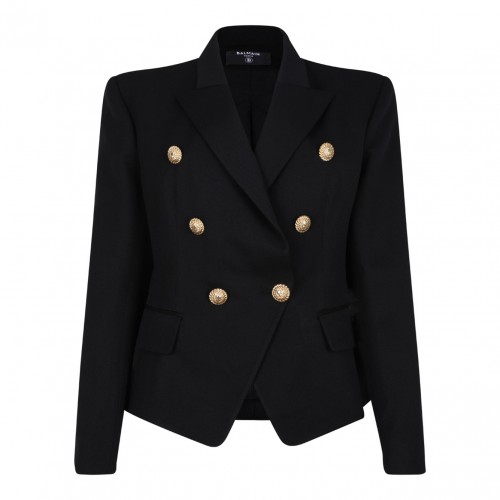 Black Fitted Wool 6-Button Jacket
