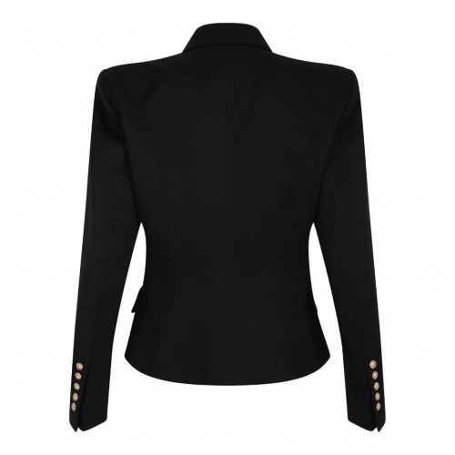 Black Fitted Wool 6-Button Jacket