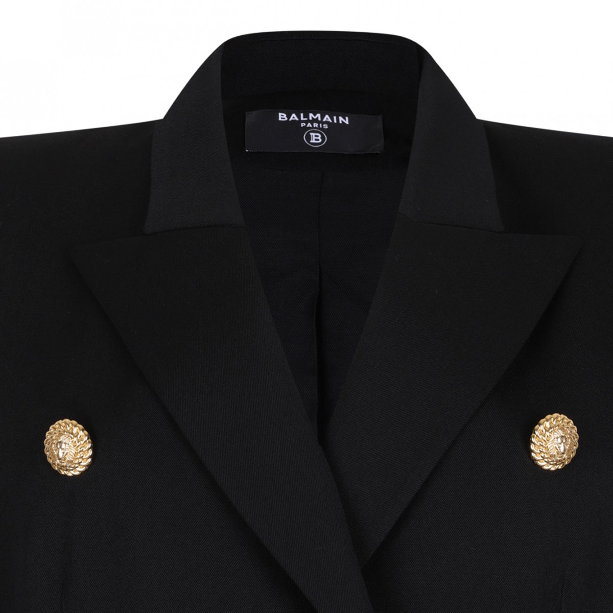 Black Fitted Wool 6-Button Jacket
