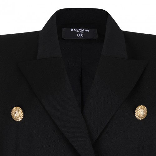 Black Fitted Wool 6-Button Jacket