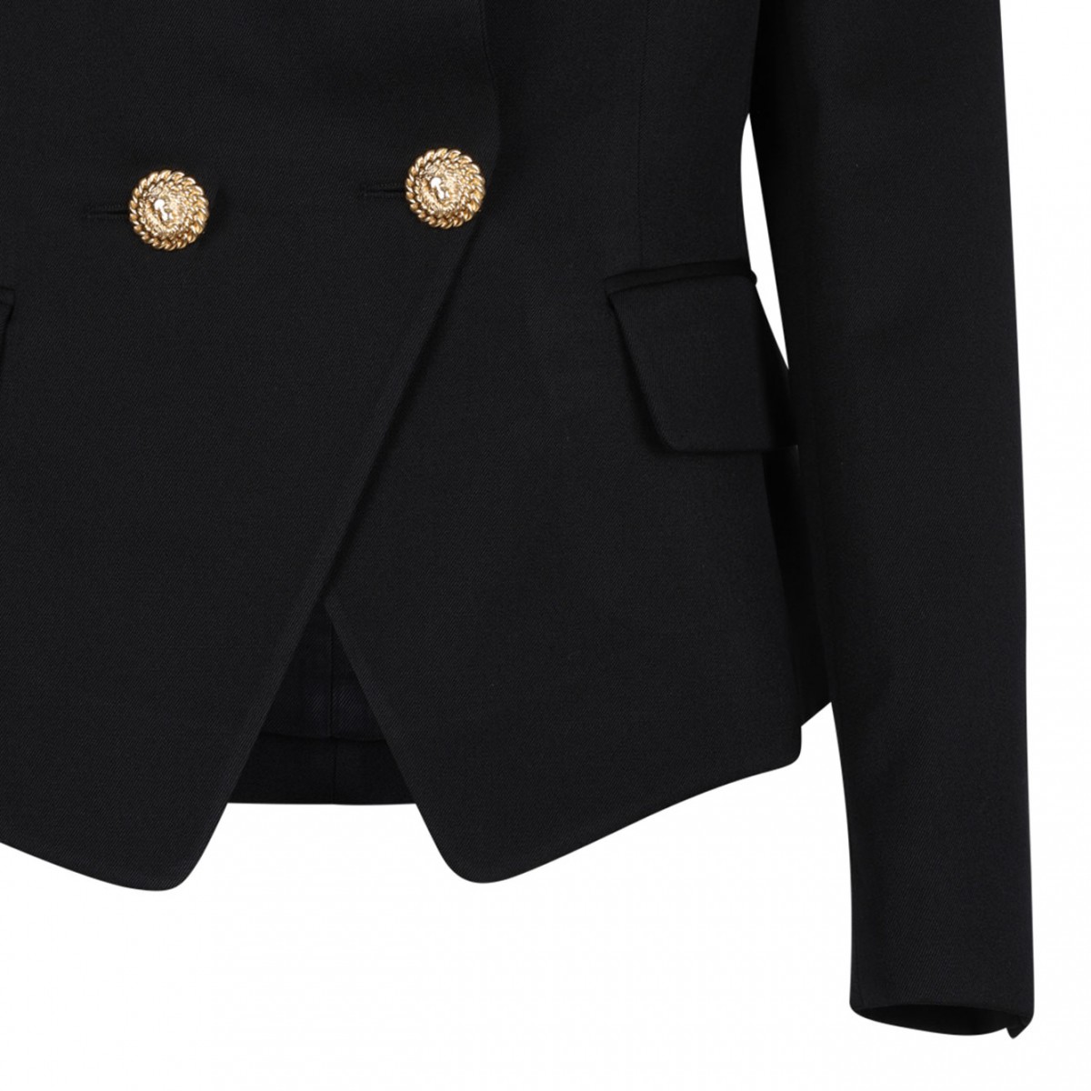 Black Fitted Wool 6-Button Jacket