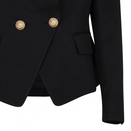 Black Fitted Wool 6-Button Jacket