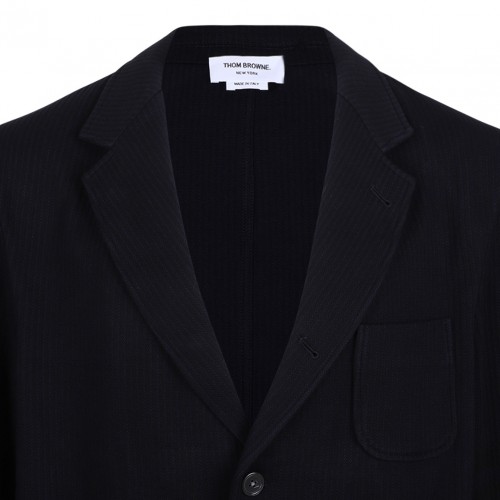 Navy Blue 4-Bar Seersucker Blazer