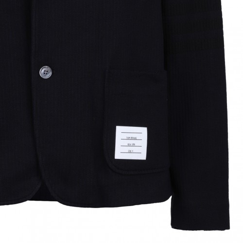 Navy Blue 4-Bar Seersucker Blazer