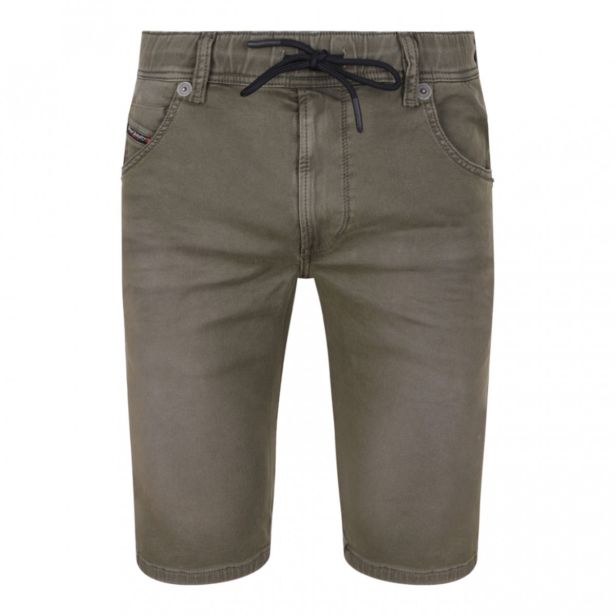 Khaki Green Drawstring Waist Denim Shorts