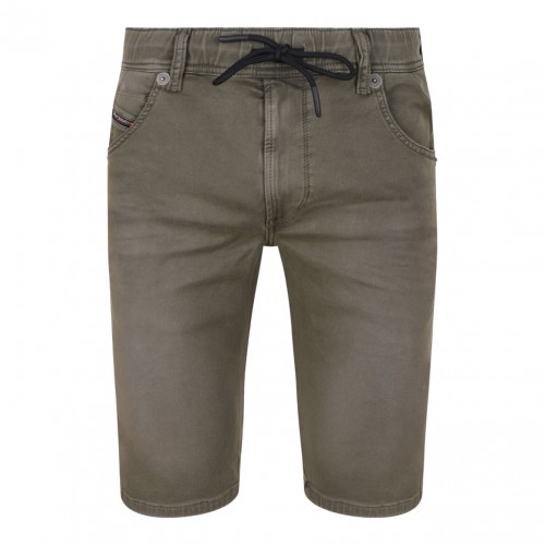 Khaki Green Drawstring Waist Denim Shorts