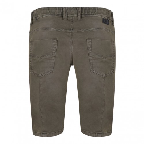 Khaki Green Drawstring Waist Denim Shorts 2