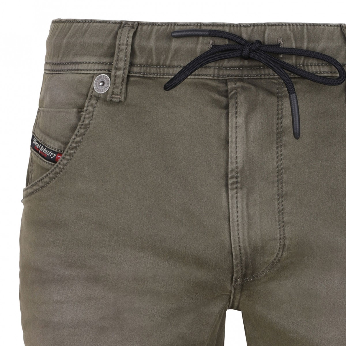 Khaki Green Drawstring Waist Denim Shorts