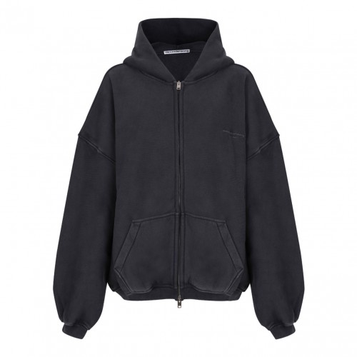 Washed Black Logo Print Hoodie