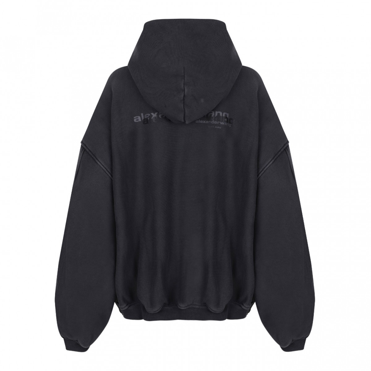 Washed Black Logo Print Hoodie