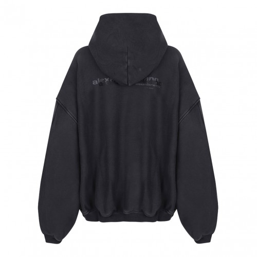 Washed Black Logo Print Hoodie