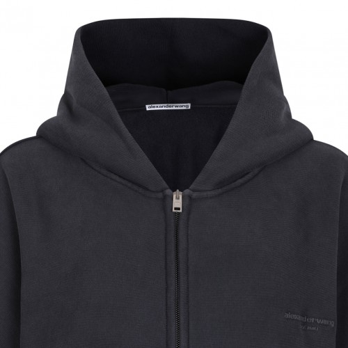 Washed Black Logo Print Hoodie