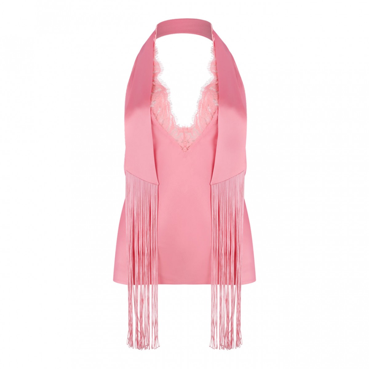 Pink Backless Fringed Satin Top
