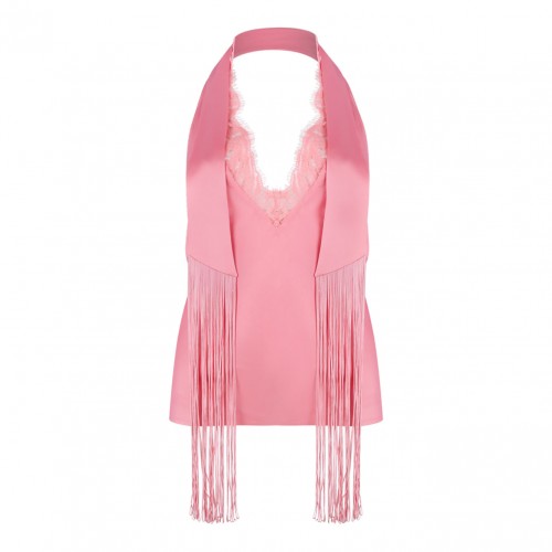 Pink Backless Fringed Satin Top