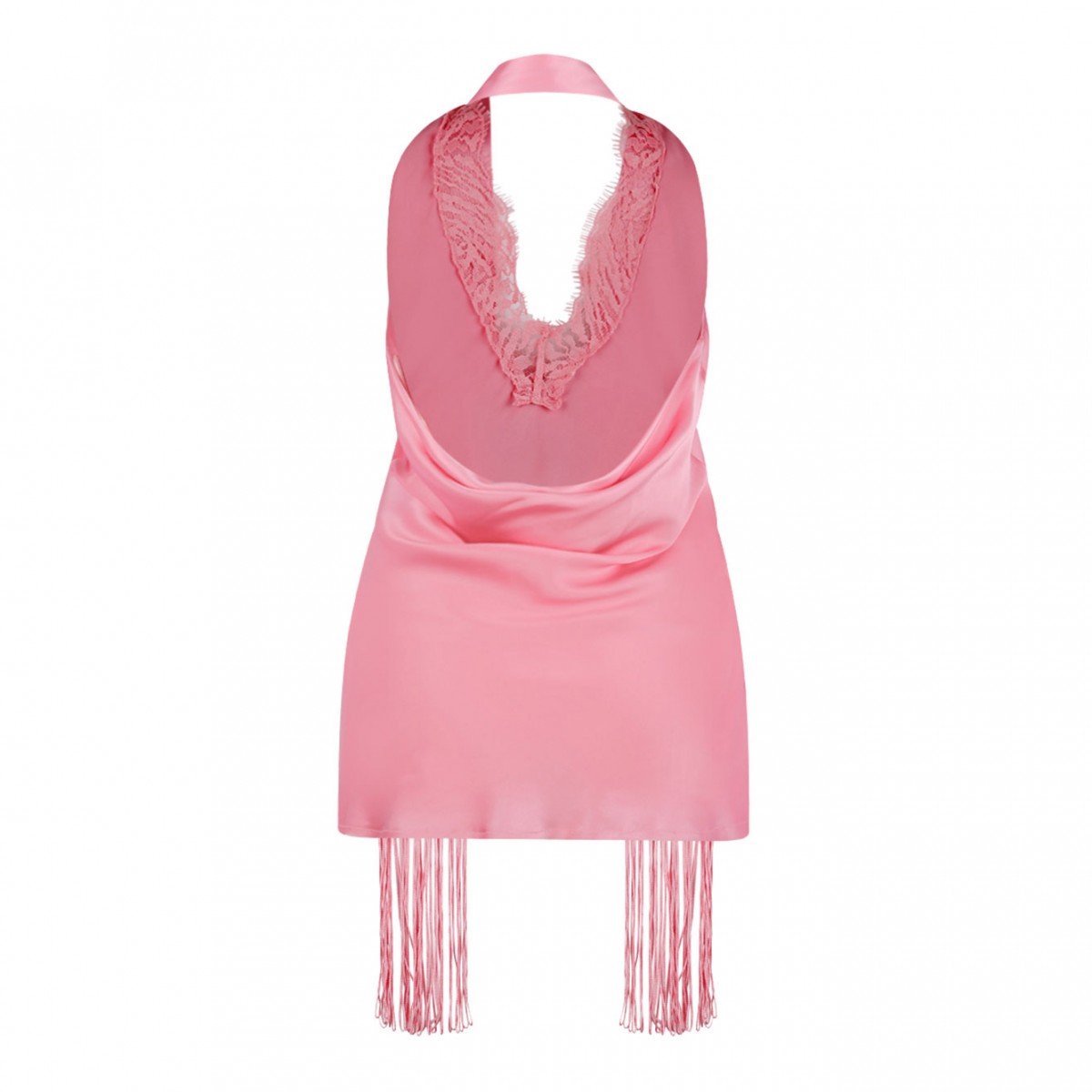 Pink Backless Fringed Satin Top