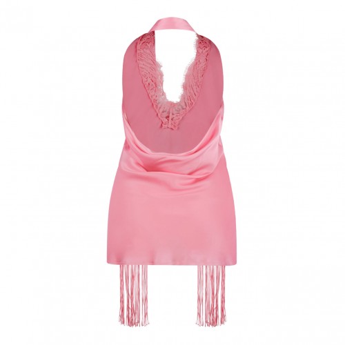 Pink Backless Fringed Satin Top