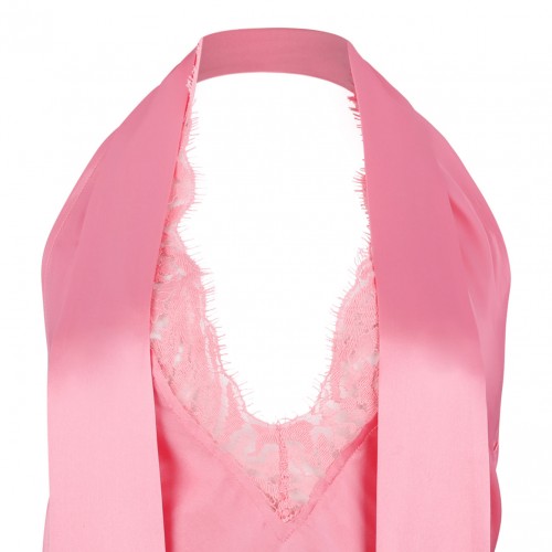 Pink Backless Fringed Satin Top