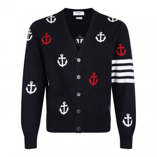 Navy Blue 4-Bar Anchor Cardigan