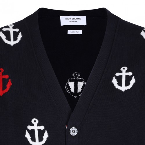 Navy Blue 4-Bar Anchor Cardigan