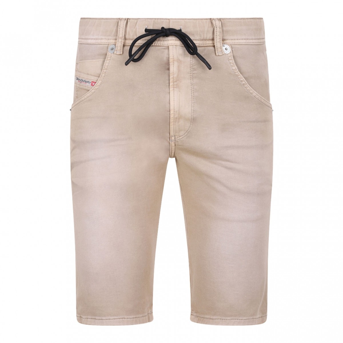 Beige Drawstring Waist Denim Shorts