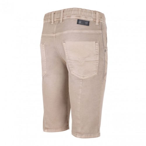 Beige Drawstring Waist Denim Shorts