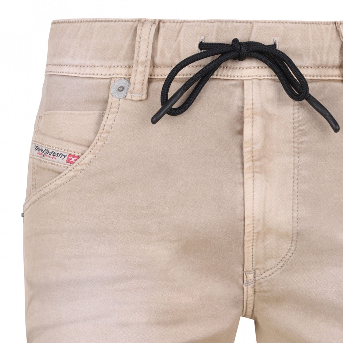Beige Drawstring Waist Denim Shorts