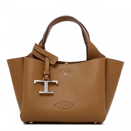 Light Brown Bag in Leather Micro