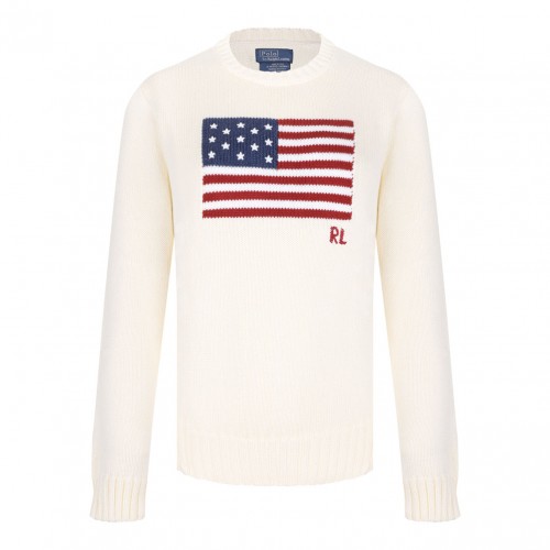 Cream White Flag-Intarsia Jumper