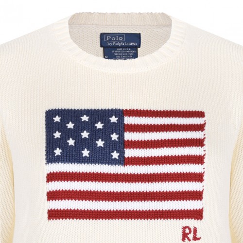 Cream White Flag-Intarsia Jumper