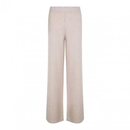 Beige Wide-Leg Knit Trousers
