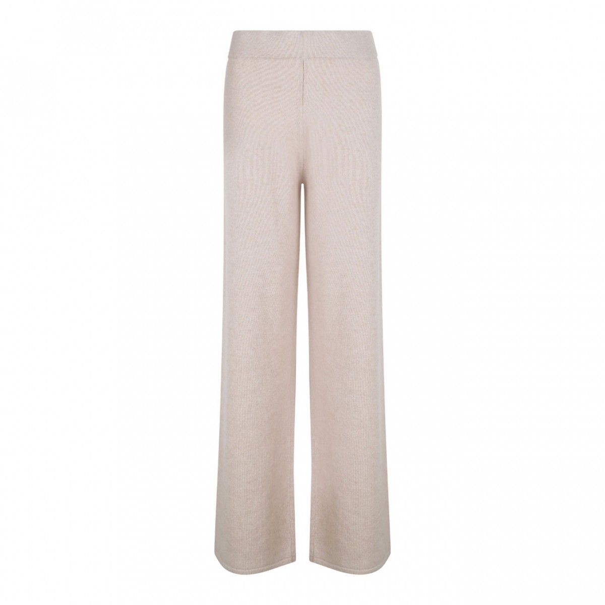 Beige Wide-Leg Knit Trousers