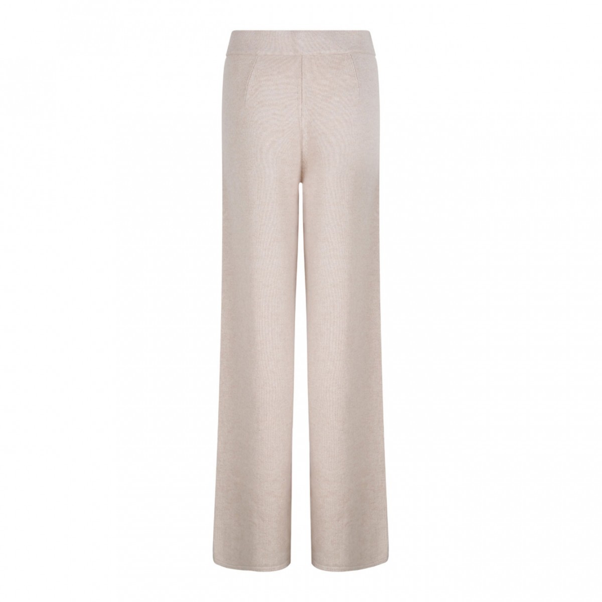Beige Wide-Leg Knit Trousers