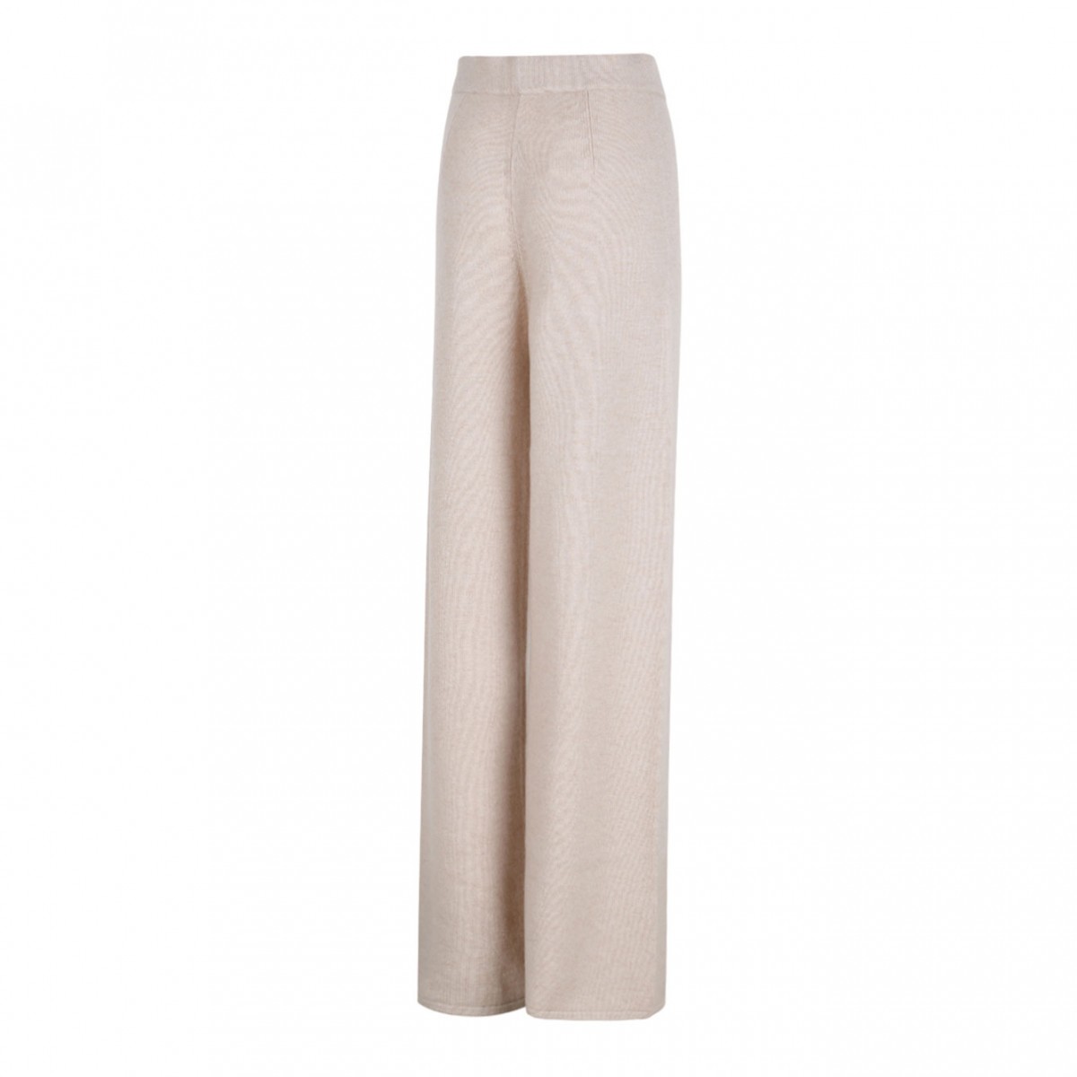Beige Wide-Leg Knit Trousers
