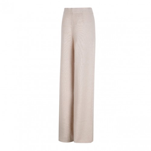 Beige Wide-Leg Knit Trousers