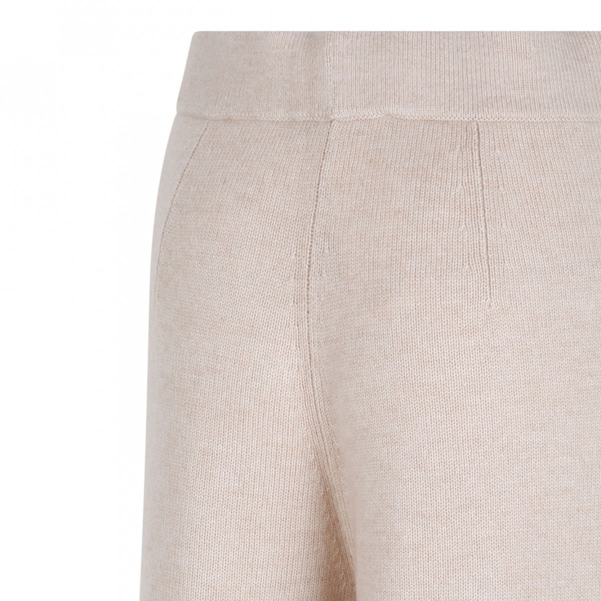 Beige Wide-Leg Knit Trousers