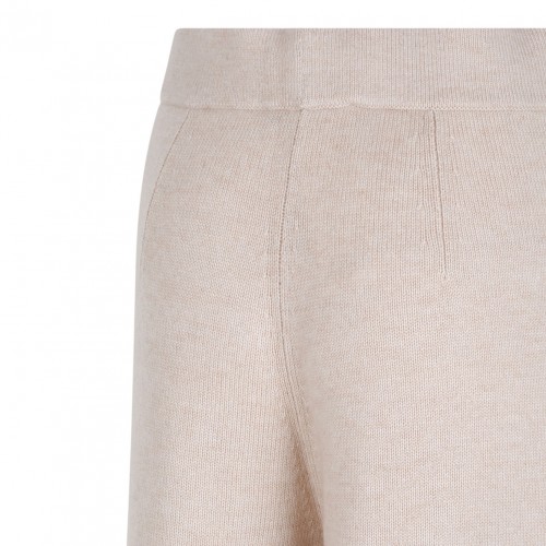 Beige Wide-Leg Knit Trousers