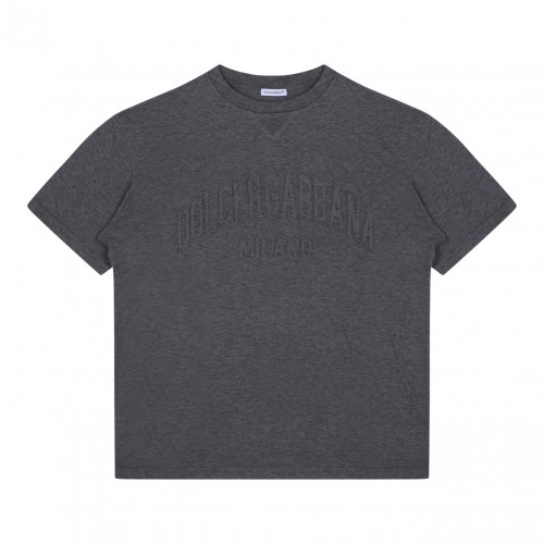 Melange Grey Embossed-Logo T-Shirt