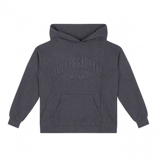 Melange Grey Embroidered-Logo Hoodie