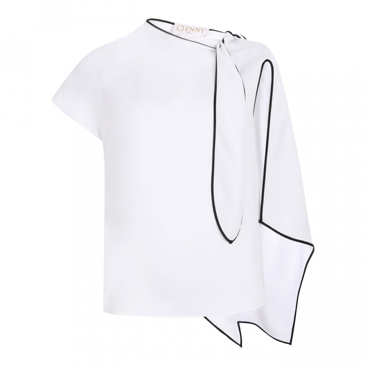 White Asymmetric Scarf Detail Top