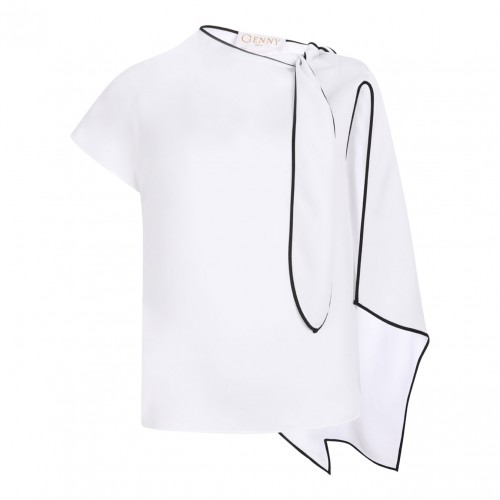White Asymmetric Scarf Detail Top