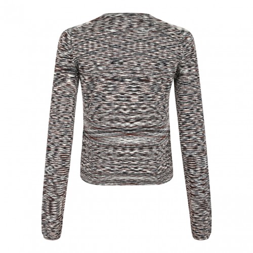 Black and Brown Short Crew Neck Cardigan In Smooth Flame Knit 2