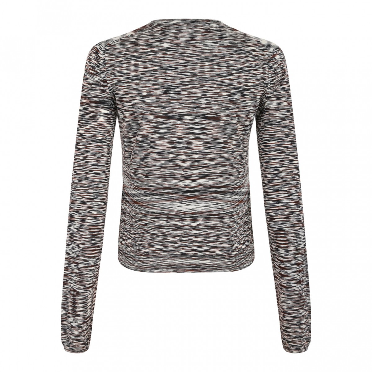 Black and Brown Short Crew Neck Cardigan In Smooth Flame Knit