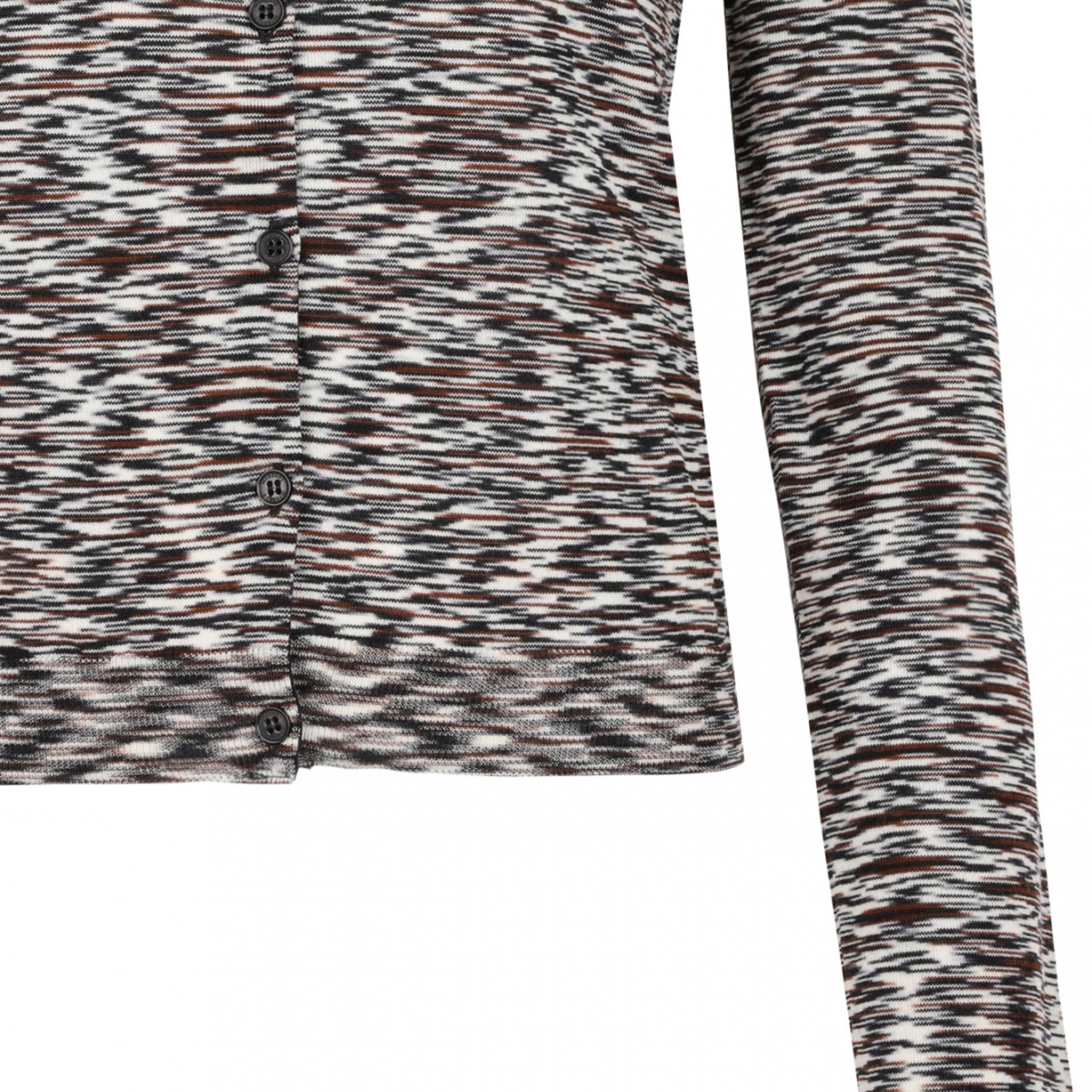 Black and Brown Short Crew Neck Cardigan In Smooth Flame Knit