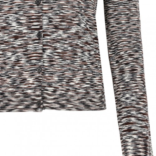 Black and Brown Short Crew Neck Cardigan In Smooth Flame Knit