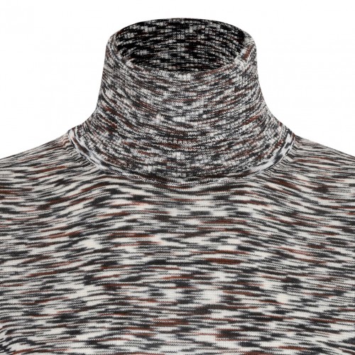 Black and Brown High-Neck Sweater In Flame Smooth Knit