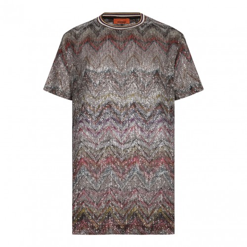 Multicolour Short Sleeve T-Shirt With Zigzag and Sequins