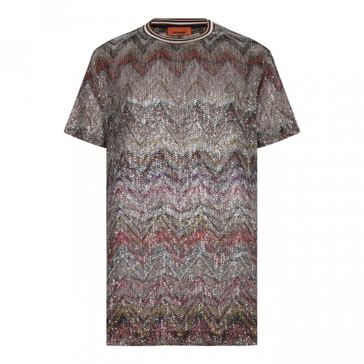 Multicolour Short Sleeve T-Shirt With Zigzag and Sequins