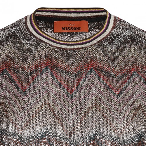 Multicolour Short Sleeve T-Shirt With Zigzag and Sequins